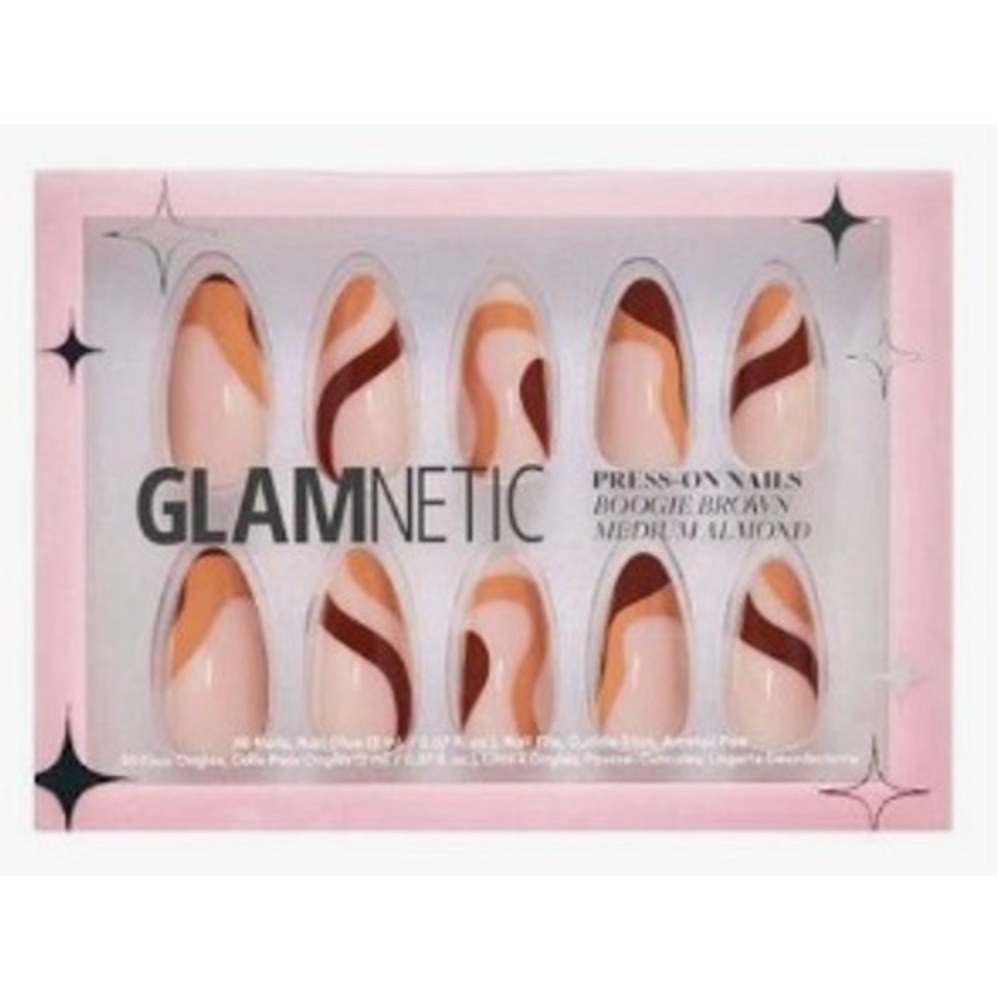 Glamnetic Press-On Nails Boogie‎ Brown Medium Almond Swirl Design New In Box